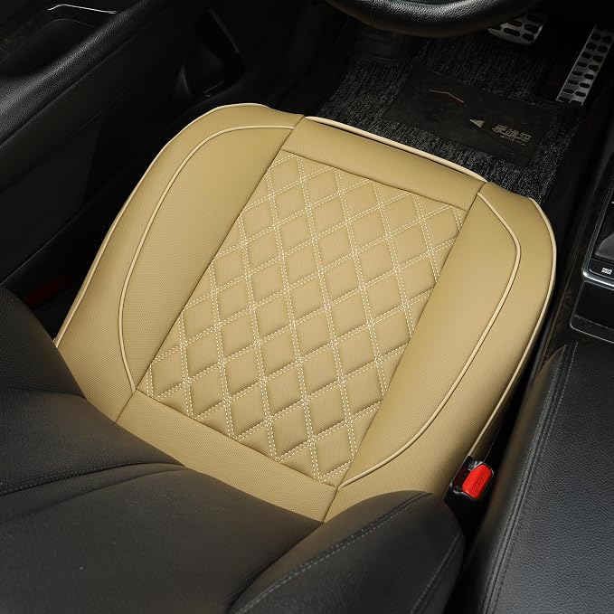 1 Pack Leather Front Car Seat Covers,Bottom Seat Covers for Cars,Driver Car Seat Cover,Luxury Seat Protectors,Waterproof,Full Wrap,for Most Vehicles,Sedan,Truck,SUV(Beige) - Image 4