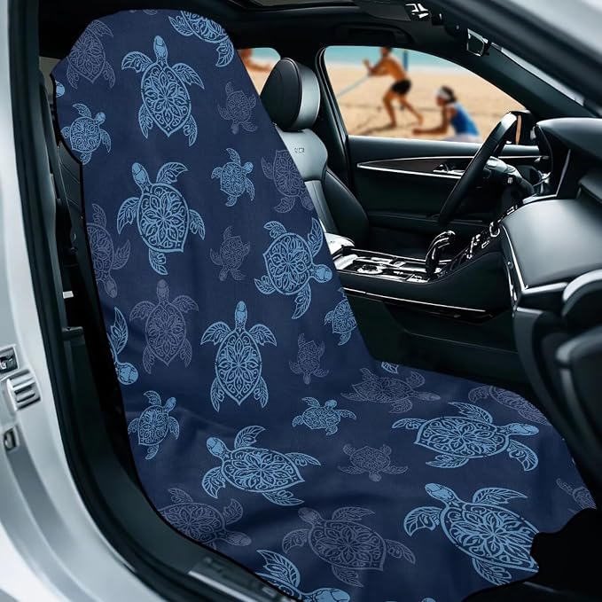 Sea Turtle Car Towel Seat Cover Soft Comfort Front Seat Towel Cover Washable Cars Accessories Universal Fit for SUV Van Truck Sedan 1 Piece - Image 2