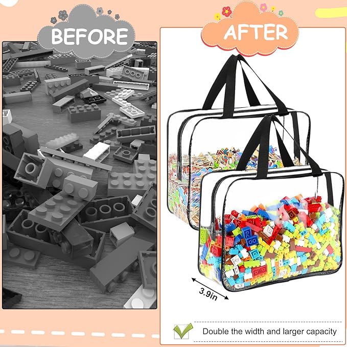 6 Packs Large Toy Storage Bags with Labels, Reusable Clear PVC Board Game Storage, Travel Waterproof Organizer Bags with Zipper for Building Blocks, Puzzle, Kids Books - Image 5