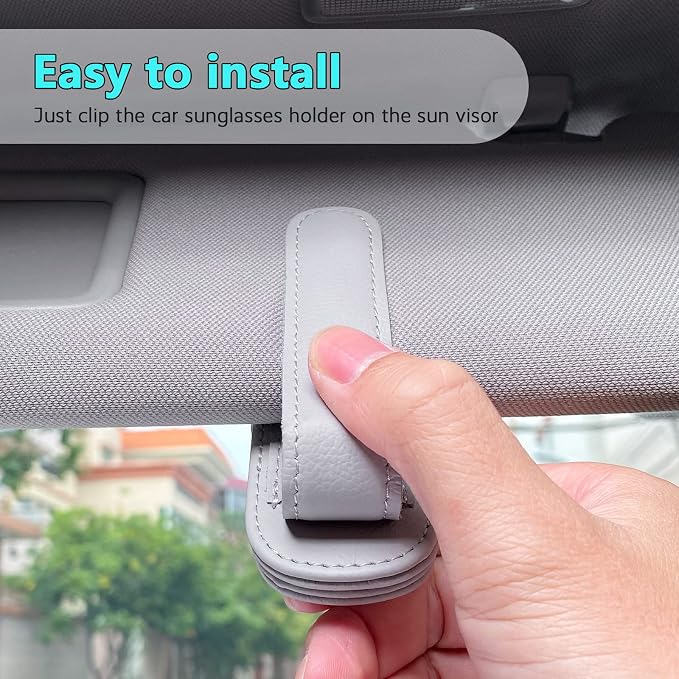 Visonx Sunglass Holder for Car Visor Clip, Magnetic Leather Eyeglass Hanger Clip for Car, Square Car Visor Accessories (Gray) - Image 4