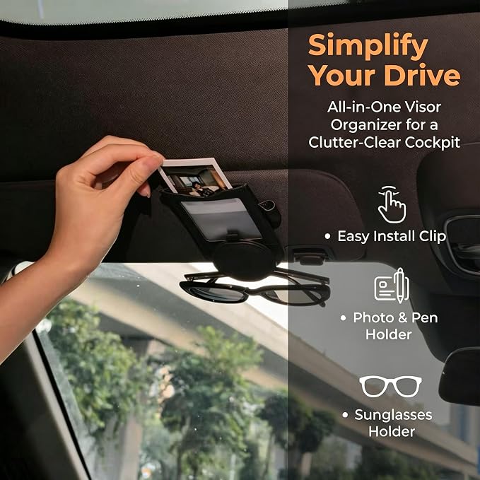 Sunglasses Holder for Car Visor, Magnetic Visor Clip with Photo Display | Universal Car Organizer for Sunglasses, Secure One-Hand Access Visor Sunglass Holder for Cars Trucks SUVs, 1 Pack White - Image 2