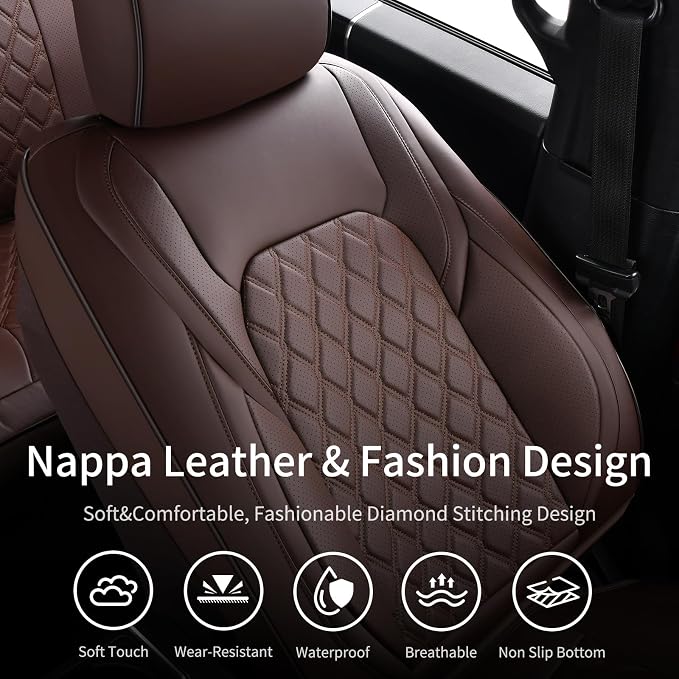 Huidasource Ford Custom Seat Covers, Car Seat Cushion Cover Fit for 2015-2026 Ford F150 SuperCrew & 2017-2026 F250 F350 F450 Super Duty Crew Cab XL XLT Lariat King Ranch Platinum(Full Set/Coffee) - Image 7