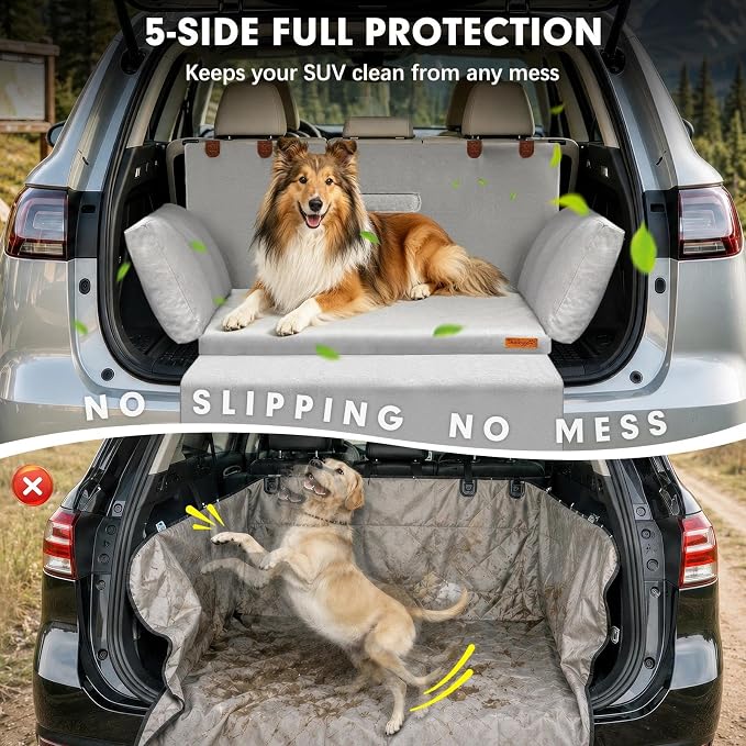 SUV Cargo Liner for Dog, Orthopedic SUV Dog Bed for Truck, Medium | Waterproof-coated 2-inch foam 6-inch side bolsters, bumper flap, storage pocket, non-slip backing for SUVs,25 x 30 in - Image 5