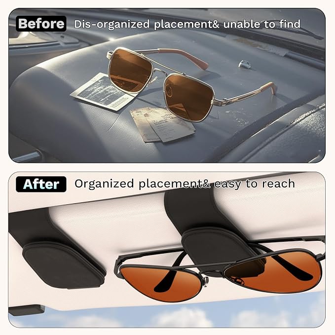 BFXM Sunglass Holder for Car, Car Accessories Interior, Leather Clip Magnetic Car Sunglass Holder, Cars Sun Visor Ticket Card Clip, Universal Truck Accessories (Black) | Eyeglass Hanger Clip for Car Sun Visor, Car Sun Visor Ticket and Card Clip - Image 2