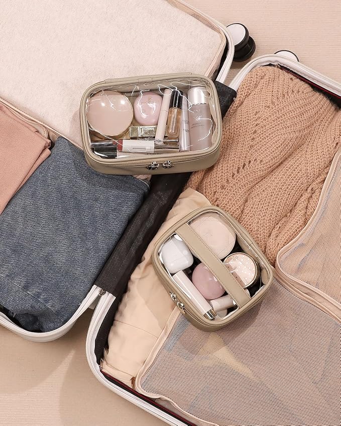 Makeup Bag,Small Makeup Pouch Clear Travel Cosmetic Bag Car Accessories Storage for Women,Travel Essentials Organizers,Apricot - Image 8