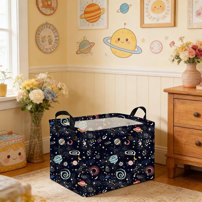 Rectangular Star baskets,Storage Basket,Waterproof foldable laundry basket for Kids,Cute Toys Storage Bin Organizer,Book bins,Starry Sky Galaxy Room Decor(Stars) - Image 6