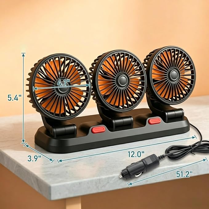 12V Adjustable 3-Head Car Cooling Fan, 360° Rotation Dashboard Fan with 2 Speeds, Portable Tree-Style Turbo Cooler for SUV/RV/Truck/Van/Diesel Engine, Powered by Cigarette Lighter - Image 9