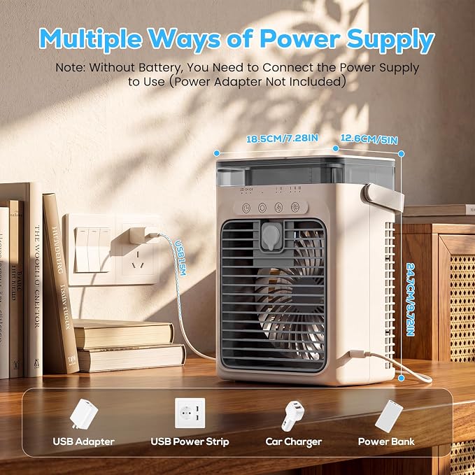 Portable Air Conditioners, Personal Evaporative Air Cooler with 1000ML Water Tank, 3 Speeds & 2 Mist Modes, Portable AC Fan for Car, Caravan, Kitchen, Office Desk - Image 8