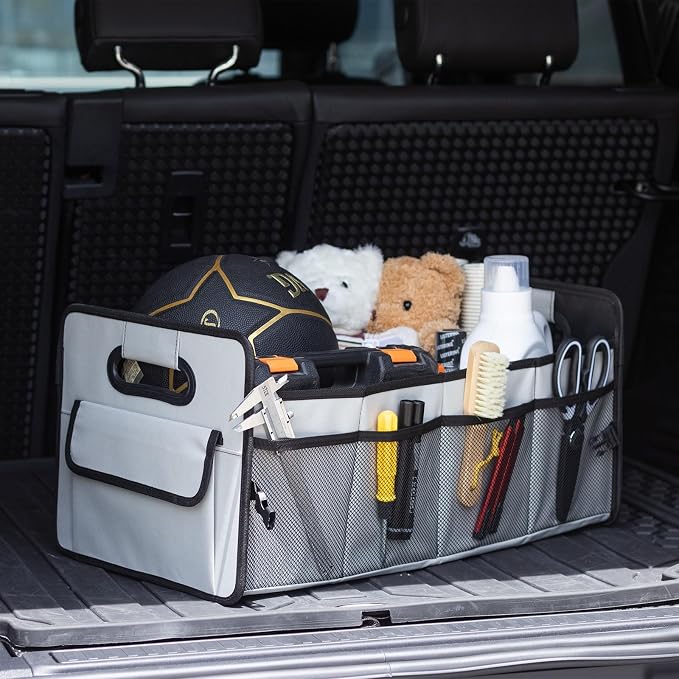 JiatuA Car Trunk Organizer, Collapsible Car Organizers and Storage Grey | Sturdy, Large Capacity, Clean Decor, Multi Compartment Container Box, Adjustable Car Accessories for SUV Sedan Truck - Image 3