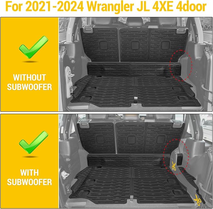 Cargo Mats for 2021-2026 Jeep Wrangler JL 4XE Floor Liners with Trunk Mat Backrest Mat All Weather TPE Protector Rear Floor Trunk Liners for 21-26 Wrangler JL 4XE 4 Door Accessories - Image 3