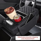 5 in 1 Nappa Leather Console Armrest Cover, Black | Built-in cup holder, tissue slot, phone holder & 2 storage pockets, practical car accessories fit SUV sedan truck - Image 3