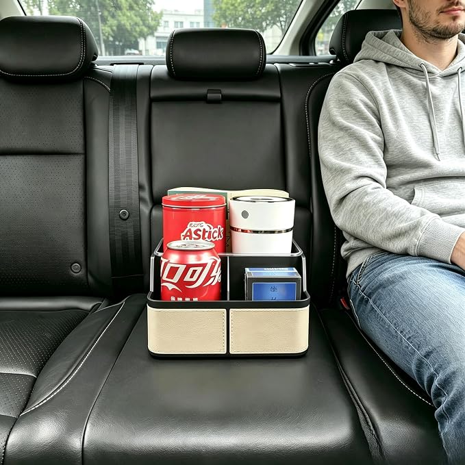 Car Seat Organizer with Compartment,Small Caddy for Car Beige | Armrest Extra Storage Box,Car Front & Back Seat Floor Organizer,Console Organizer Cup Holder for Cars SUVs Pickup Van Truck - Image 6