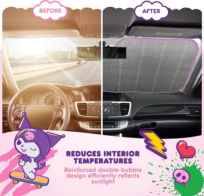 Carbella Hello Kitty and Friends Car Windshield Sun Shade, Official Sanrio Accordion Style Sunshade for Car Window, Cute Car Sun Shade Windshield, Hello Kitty Car Accessories for Women (HK & Friends) - Image 2