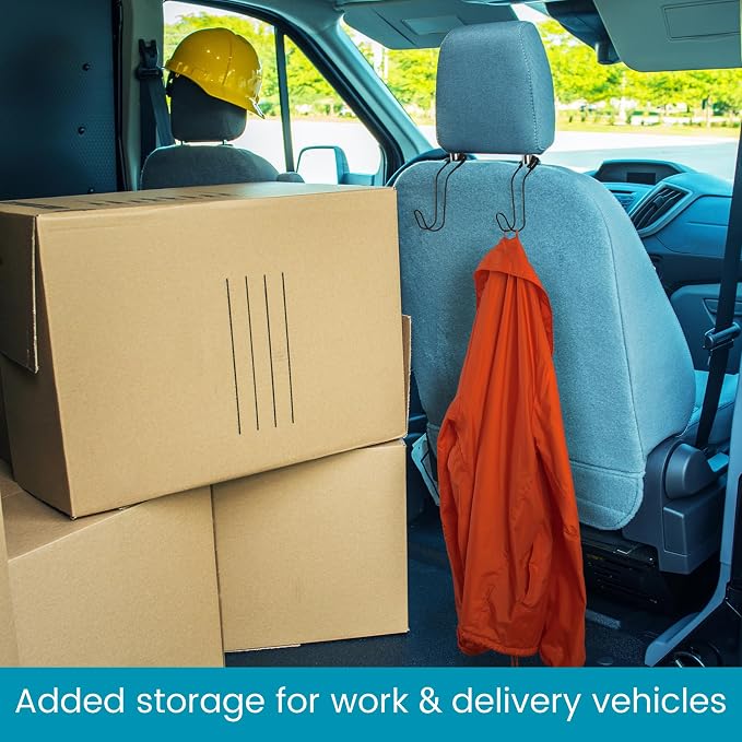 Metal Car Hooks for Purses and Bags - Large Hooks Won't Slip Off or Rattle | Set of 2 High Road Car Headrest Hooks Fit All Sized Metal Posts - Holds Multiple Bags, Wide Straps and Hard Hats - Image 7