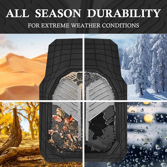 CAR PASS Heavy Duty Rubber Car Mats, Deep-Dish Car Floor Mats All Weather, Universal Two-Tone Trim-to-Fit for SUVs Trucks Sedans, Waterproof Anti-Slip, 3 Pieces V12 Black and Metallic Gray - Image 6