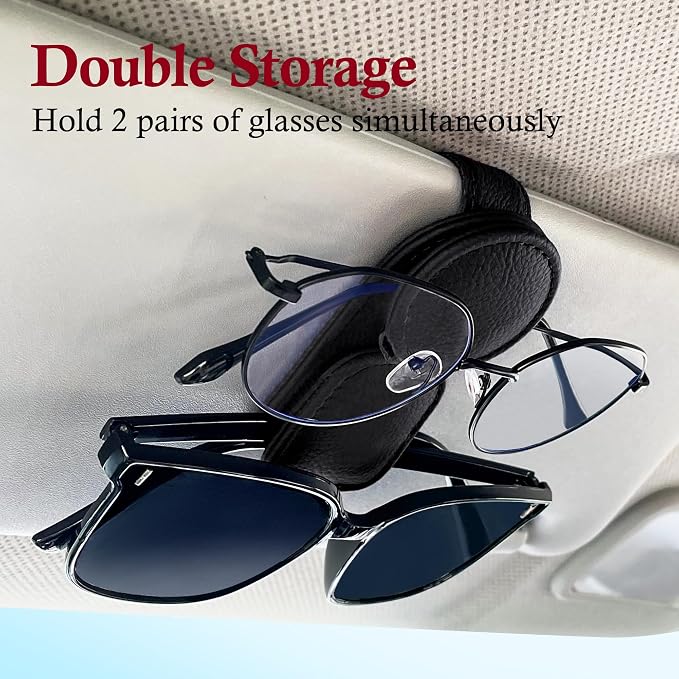 KIWEN 2 Pack Sunglasses Holder for Car Visor, Magnetic Leather Sunglass Eyeglass Hanger Clip for Car Sun Visor Accessories (2, Black) - Image 3
