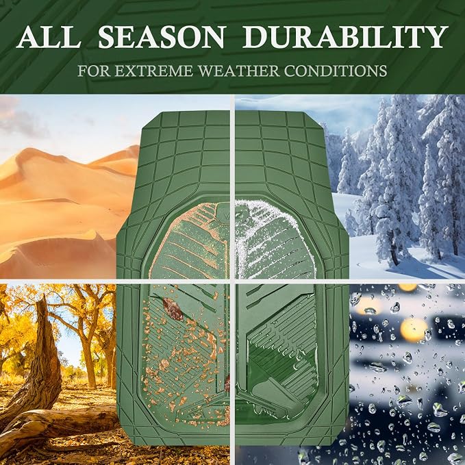 CAR PASS Heavy Duty Rubber Car Mats with Cargo Liner, Deep-Dish Car Floor Mats and Trunk Mat All Weather, Universal Trim-to-Fit for SUVs Trucks Sedans, Waterproof Anti-Slip, Trimmable V12 Olive Green - Image 3