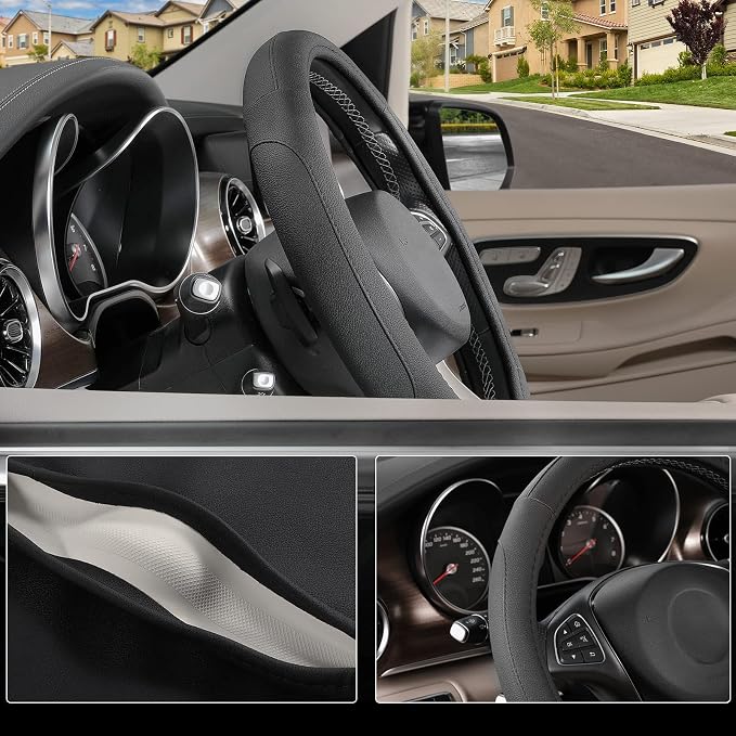 SEG Direct Black Microfiber Leather Auto Car Steering Wheel Cover 15 inch | Universal Medium Standard Size 14.5"-15" (37-39cm) for Car Truck SUV, Anti-Slip Comfortable Grip Auto Interior Accessories - Image 3