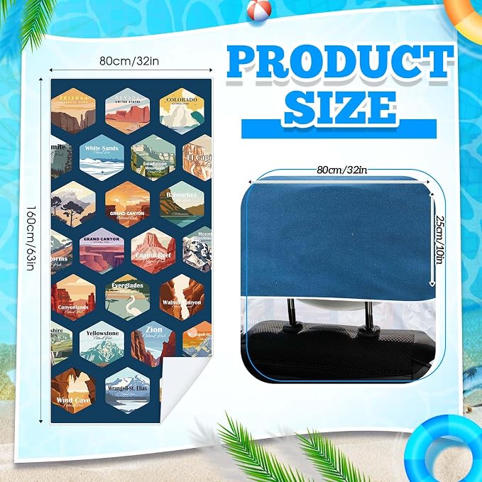 1 Pack Car Seat Towel Cover with Storage Bag, Multi National Parks 1 Style | 63 x 32 in Car Towel Seat Cover Non Slip Waterproof, Gym Workout Swimming Running, Machine Washable Sweat Absorbent Protector - Image 2