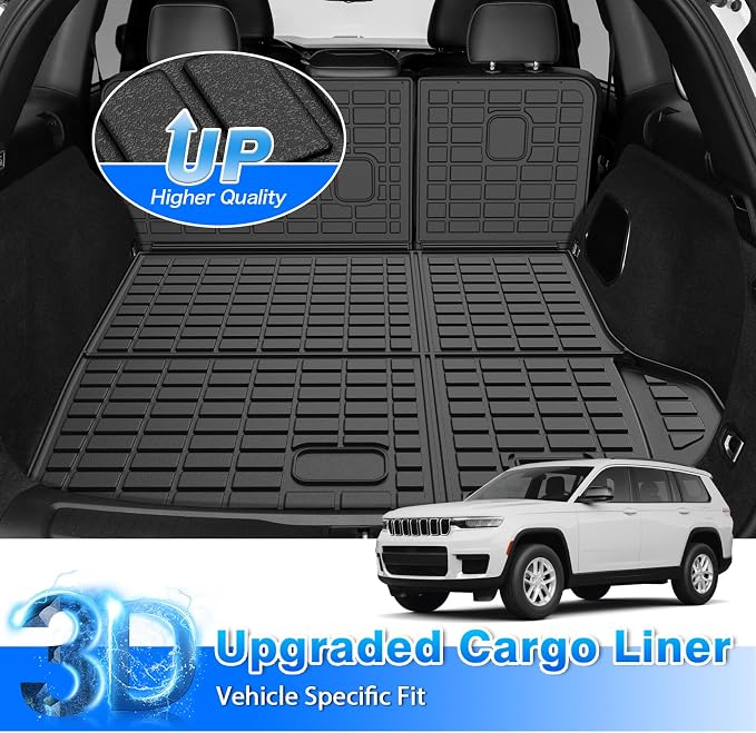 Grand Cherokee Cargo mat - Trunk Mat for Jeep Grand Cherokee 2022-2026(Include 4xe Not for L or WK), All Weather Trunk Mat & Backrest Mat for Grand Cherokee Accessories, Heavy Duty Rubber Mats - Image 2