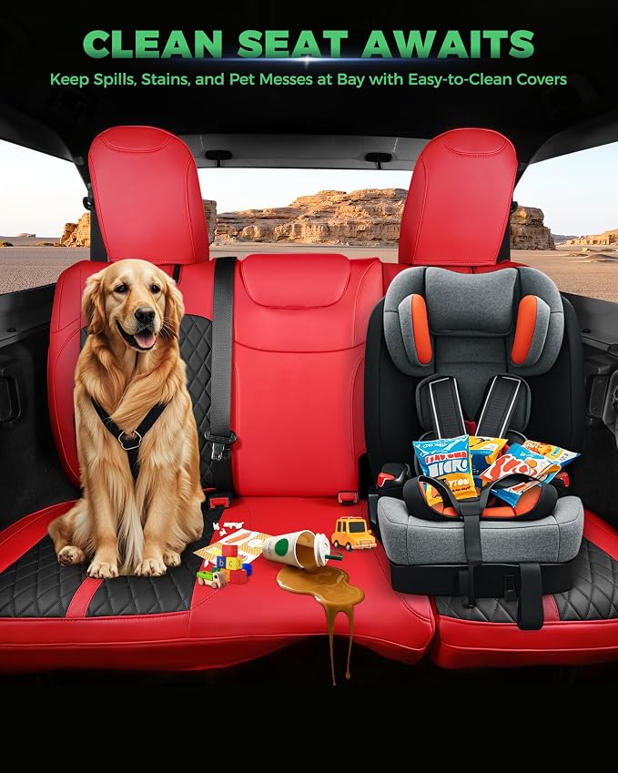 RIDEPOSH for Jeep Wrangler Leather Custom Car Seat Covers Full Set 4 Door | 2018-2026 JL, without Rear Cup Holder, Not for 4XE, Luxury Waterproof Protector, 40/60 Spilt, 5 Seats, Full Coverage, Durable - Image 7
