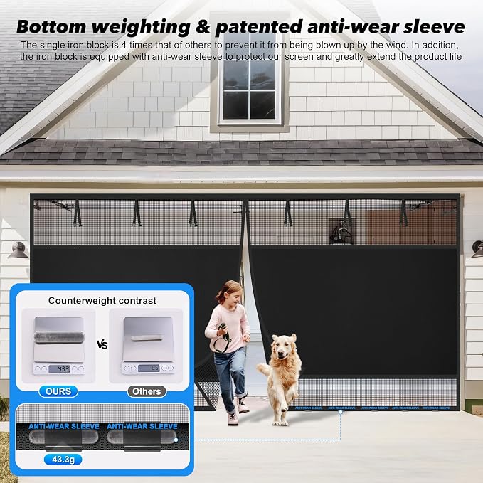 Privacy Garage Door Screen Blackout for 1 Car Garage-9x8FT Heavy Duty Magnetic Garage Screen,Thicker 265g/㎡ Mesh, Hands Free, Magnetic Privacy Garage Screen Door (Black, 9 * 8FT) - Image 6