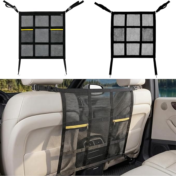 Universal Dog Car Barrier for SUV, Truck & Sedan, Double-Layer Car Net | Breathable Car Divider for Dogs with Mesh Organizer, Helps Reduce Driving Distractions, Quick and Easy Installation by Unknown