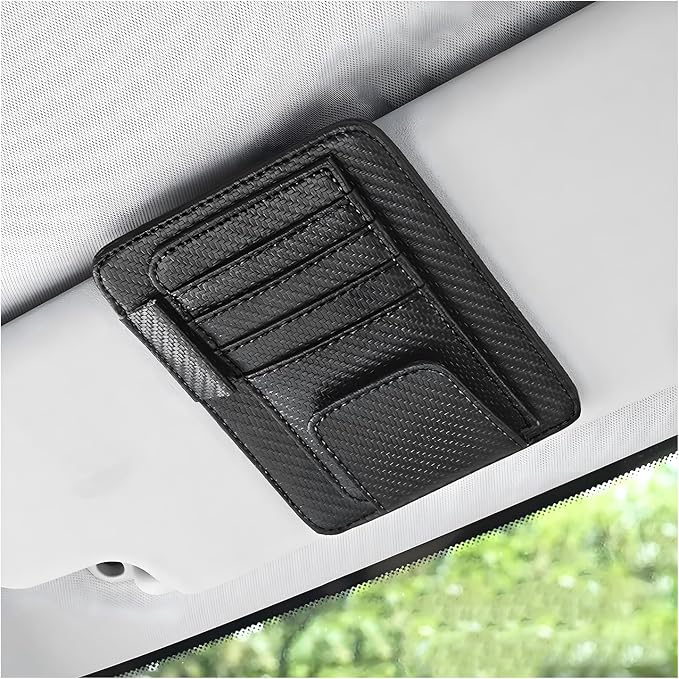 Augeny Car Sun Visor Organizer, Auto Visor Organizer and Storage, Registration and Document Holder, Vehicle Accessories for Sunglasses Document Card Pen Driver License (Carbon Fiber Black) by Augeny