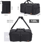 120L Foldable Collapsible Waterproof Travel Duffel Bag for Men and Women | with Shoe Compartment, Black, 34" Duffle for Weekender Gym Sport, Tear Resistant - Image 8