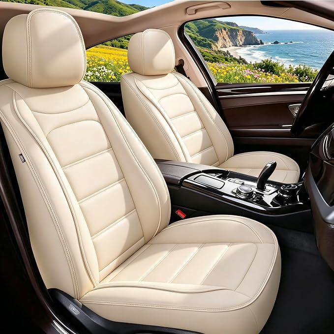 IKABEVEM for Chevy Colorado Seat Covers 2015-2025 2026 5 Seats Full Set | Luxury Waterproof Faux Leather Pickup Seat Protectors Fit Chevrolet WT LT Custom Trail Boss Z71 ZR2,Beige by IKABEVEM