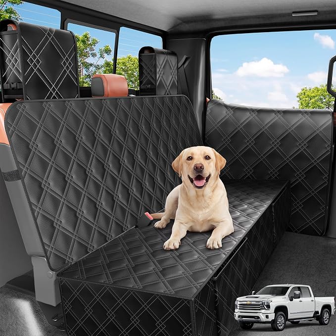 Surfcabin Dog Car Seat Cover for Back Seat & Door Protector Set for Trucks | 600D Oxford, Scratch‑Resistant, Non‑Slip, Machine‑Washable, Seat‑Belt Openings, Designed for Full‑Size Crew Cab Pickup Trucks by Surfcabin