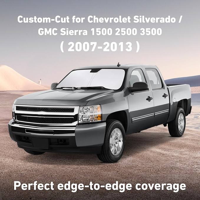 EcoNour Windshield Sunshade for Chevy Silverado/GMC Sierra 2007-2012, 2013 | 1500 2500 3500 Front Windshield Sun Shade Cover, UV Heat Blocker & Protector, Car Sun Visor Interior Accessory - Image 2