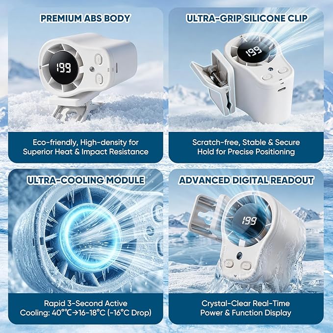 Portable Clip on Air Conditioner Fan for Car with LED Display, 360° Rotation 199 Speeds Mini Cooling Fans, USB Rechargeable Personal Fan for Car Vehicle, Travel, Stroller, Office, Camping-White - Image 6