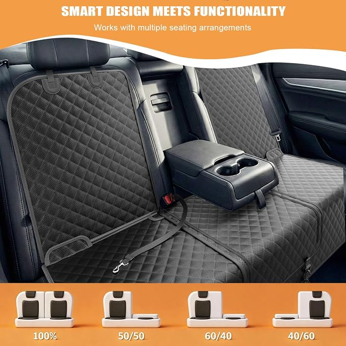 Dog Car Seat Cover for Back Seat, 60/40 Split with Armrest Access | 52" Wide • Water-Resistant Oxford • Non-Slip Backing • Black • Family Cars, Compact SUVs & Compact MPVs - Image 4