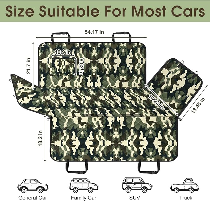 Waterproof Dog Car Seat Cover for Back Seat, Pet Hammock- S, Camouflage | Durable waterproof hammock with nonslip design & storage pockets. Protects seats from scratches, fits cars, SUVs & trucks. - Image 2