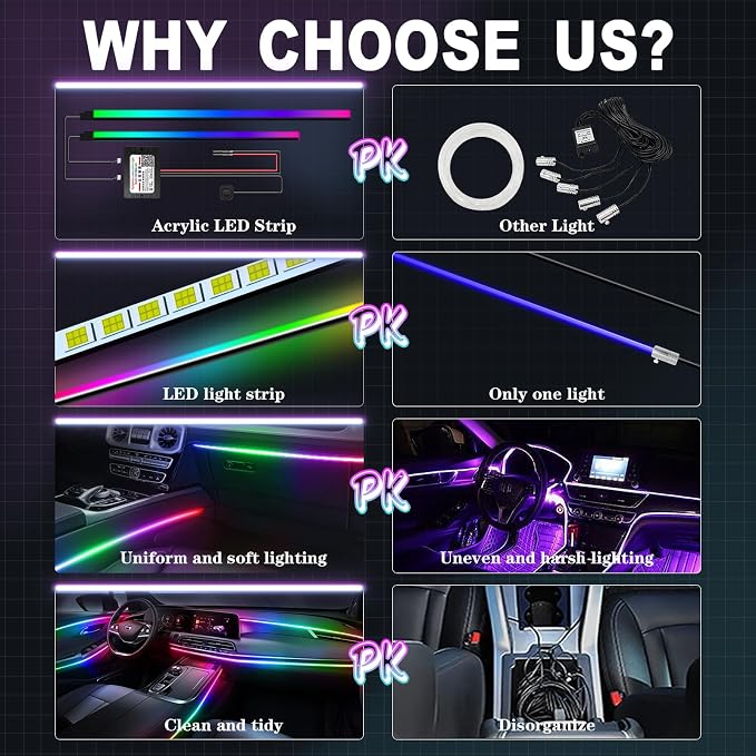 Dreamcolor Acrylic Interior Car Lights, WEBUPAR Car Accessories 2 in 1 Car LED Strip Lights with APP Control and 213 Modes, Car Center Console Fiber Optic Lights, RGB Neon Light Kits - Image 2