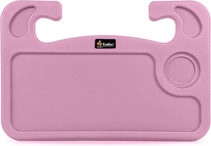 EcoNour 2 in 1 Car Steering Wheel Desk | Steering Wheel Tray for Laptop | Pink Food Table Tray for Eating with Drinks Holder | Car Accessories by EcoNour