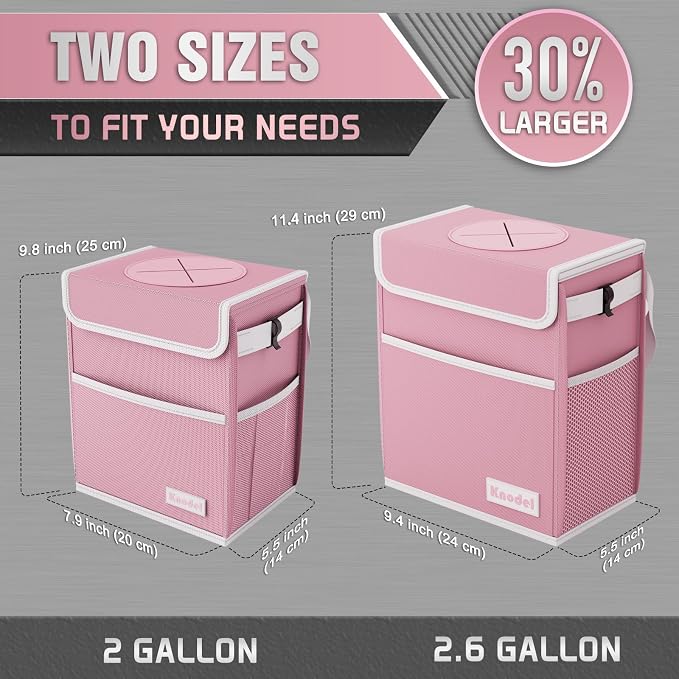 K KNODEL Car Trash Can with Lid, Car Garbage, Bin and Bag (Pink, Large) | Waterproof Car Garbage Can with Liner, Hanging Trash Bag for Car, Suv, Van, Truck - Image 2