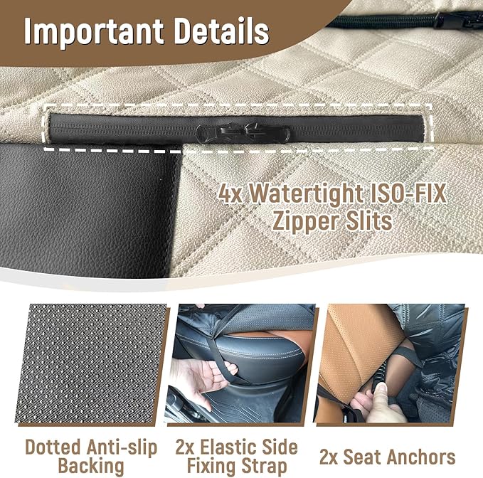 Pet Bench Seat Covers for Mid-Size Sedans and SUVs, Heavy Duty Nonslip Car Seat Protector for Child Car Seat, Waterproof Back Seat Covers for Dogs and Kids, Armrest & Seatbelt Access(Beige) - Image 6