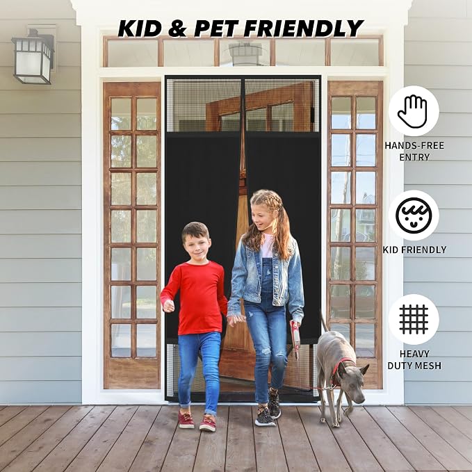 Magnetic Screen Door 72"x80" Blackout – Privacy Protection, Powerful Magnets, Heavy Duty Thicker 265g/㎡ Mesh, Easy Install, Self-Sealing, Pet Tested, Tie Backs, Screen Door Mesh - Image 6