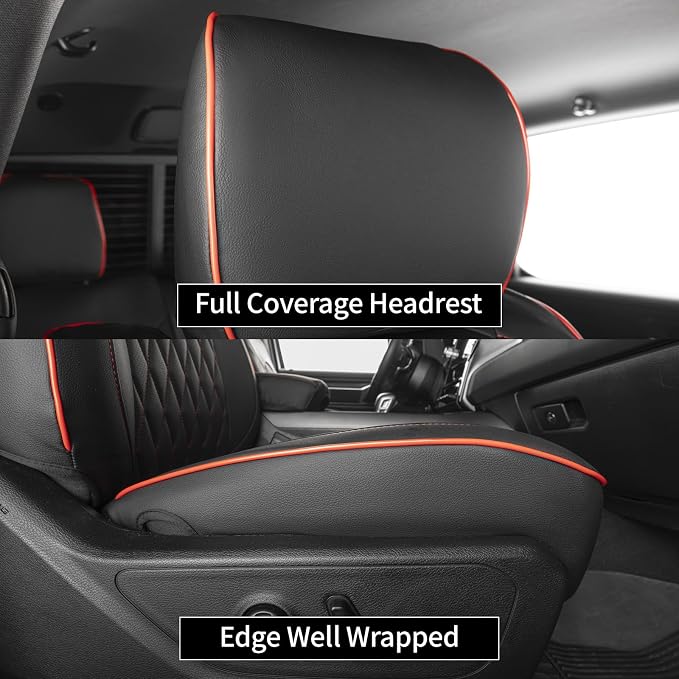 EKR Ram 1500 Seat Covers Custom Fit for (Quad Cab) RAM 1500 Tradesman 2019 2020 2021 2022 2023 2024 2025,Waterproof Black Car Seat Cover for Trucks Full Set-Faux Leather(Black with Red Piping) - Image 5