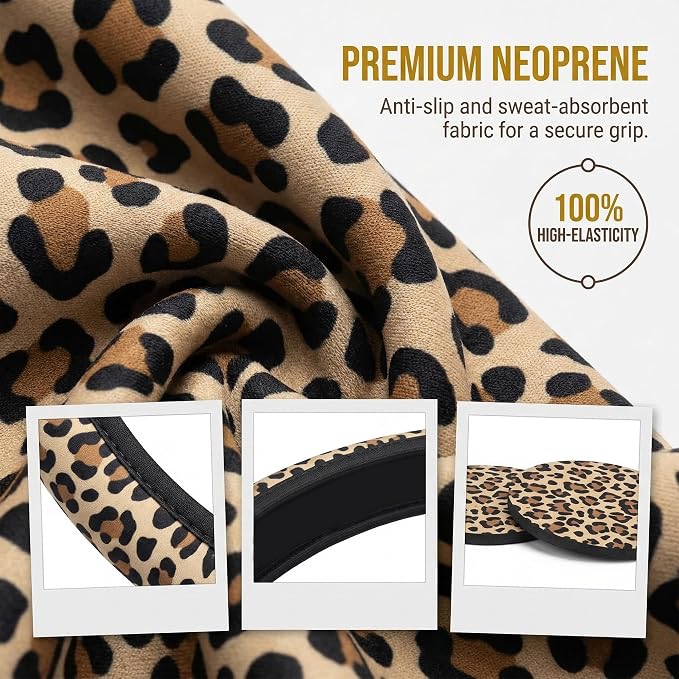 Leopard Cheetah Print Steering Wheel Cover 15 Inch + 2pc car Coasters | Universal Anti-Slip Breathable Animal Print Matching Set for Men Women - Image 3