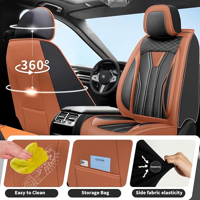 Fit Altima Car Seat Covers for Nissan Altima 2010-2025 2026- Full Set Premium Leather, Waterproof&Breathable, All-Weather Seat Cushion Protecto & Airbag Compatible, Full Set Brown & Black - Image 4