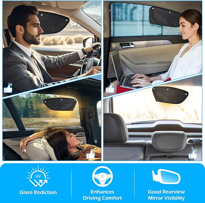 Car Window Shades, Side Window Sun Glare Blocker with 3 Strong Suction Cups, 2 Pack UV Protection Driving Shade for Driver & Passenger Side, Heat Reduction, Easy Installation - Image 5