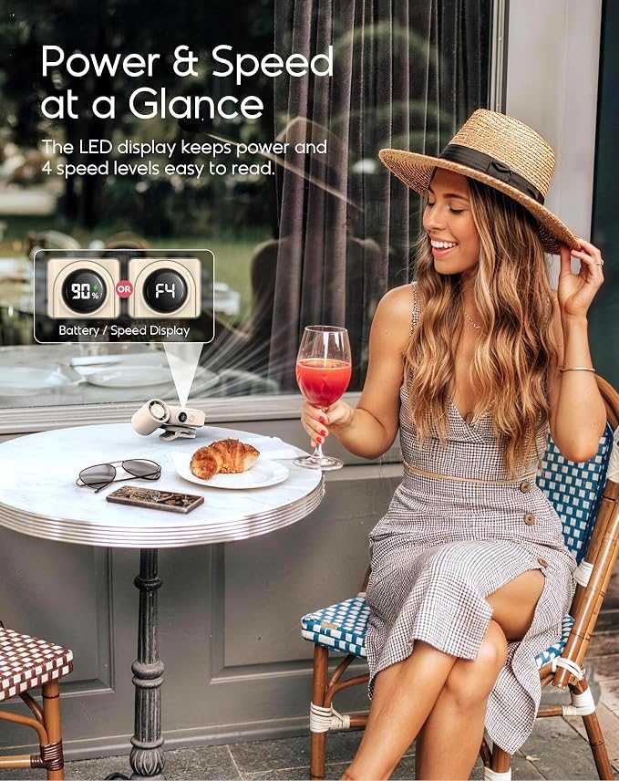 Clip-On Portable Fan for Strollers, 13500RPM Mini Handheld Turbo Travel Fan | Rechargeable 360° Rotatable, LED Display, 4 Gear High Speed Turbo, Travel Cruise Concert Office Makeup Ideal, Women Men Gifts - Image 7