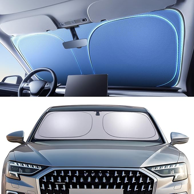 Titanium Silver Windshield Sun Shade for Toyota 4Runner 2010-2025 | Ice Blue Reflective Layer, UPF 50+ UV and Heat Blocking, Foldable, Hot-Weather Interior Protection, for Cars, SUVs and Trucks by AUTOWOEL