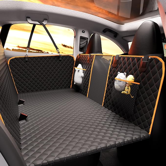 Back Seat Extender for Dogs - Large Space, Heavy-Duty Dog Car Seat Cover for Back Seat with Hard Bottom Holds 420lbs, Waterproof 600D Upgraded Material Dog Hammock by lufebut