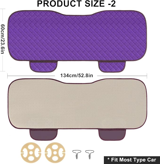 surpassme Comfortable Car Seat Covers Universal Back/Brench Seat Coves for Car Accessories with Storage Pockets, Padded Car Interior Covers for Automotive, SUV, Truck, and Van(Purple) - Image 3