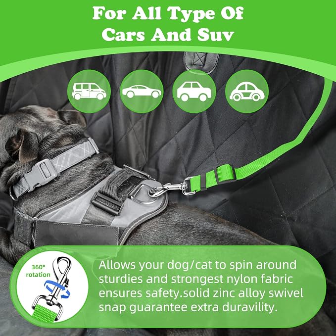 BWOGUE 2 Pack Dog Seat Belt for Car, Green Headrest Restraint Safety Strap | 18-30 in Adjustable, Headrest Loop, 2 Pack for Dogs and Cats, Nylon Safety Strap, Use with Dog Harness, Zinc Alloy Snap - Image 5