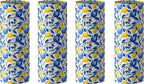 4 Pcs Capri Lemon Round Tissues Box Car Holder Set - Blue & White Mediterranean Lemon Travel Tubes for Car with 50 Sheets Cylinder Face Towel Containers | 2.7" x 7.1" Cup Holder Fit by OXYLIPO